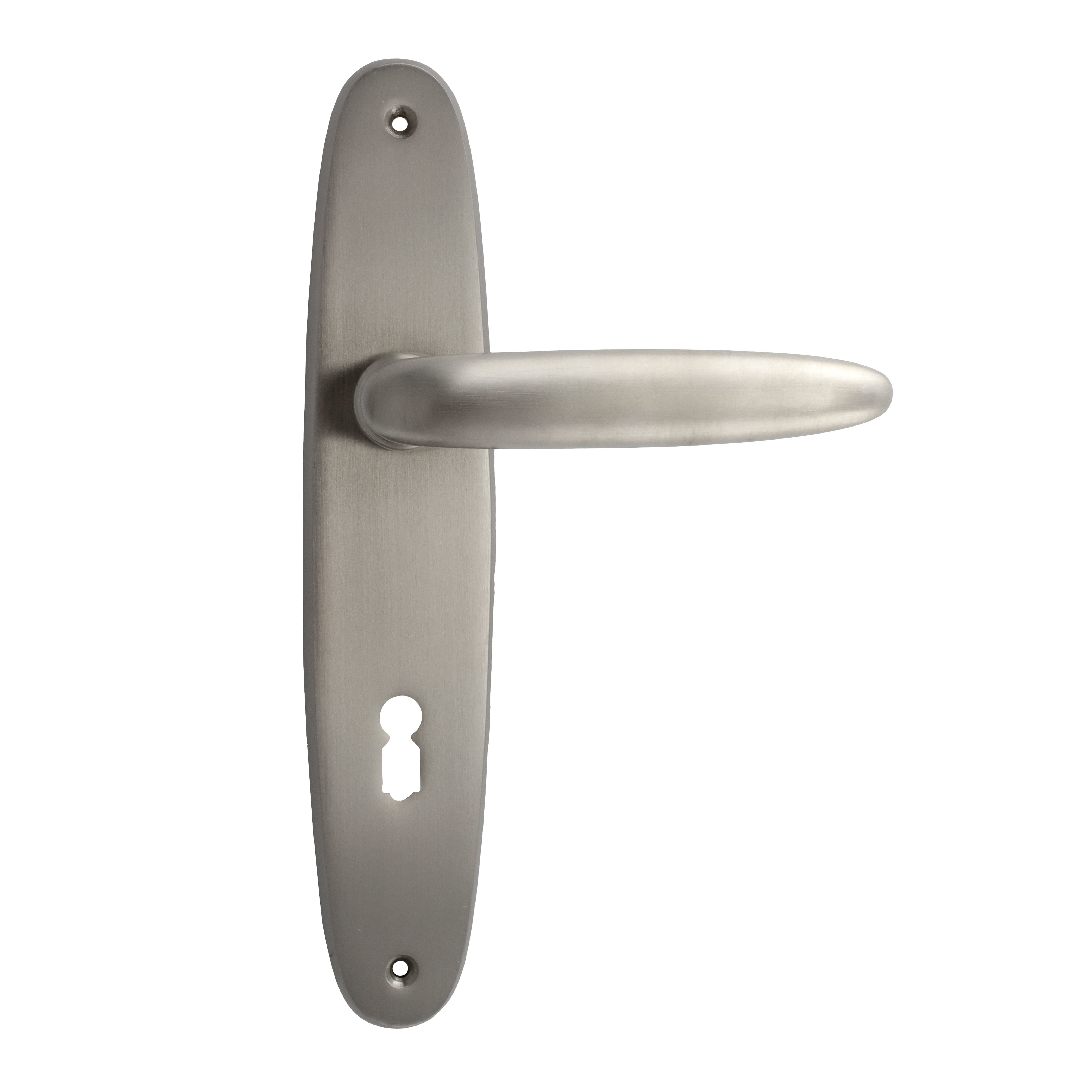 322.0099.15 Maniglia per porta con rosetta lunga anni '20 Ottone nichelato opaco 322.0099.15 Maniglia per porta con rosetta lunga anni '20 Ottone nichelato opaco