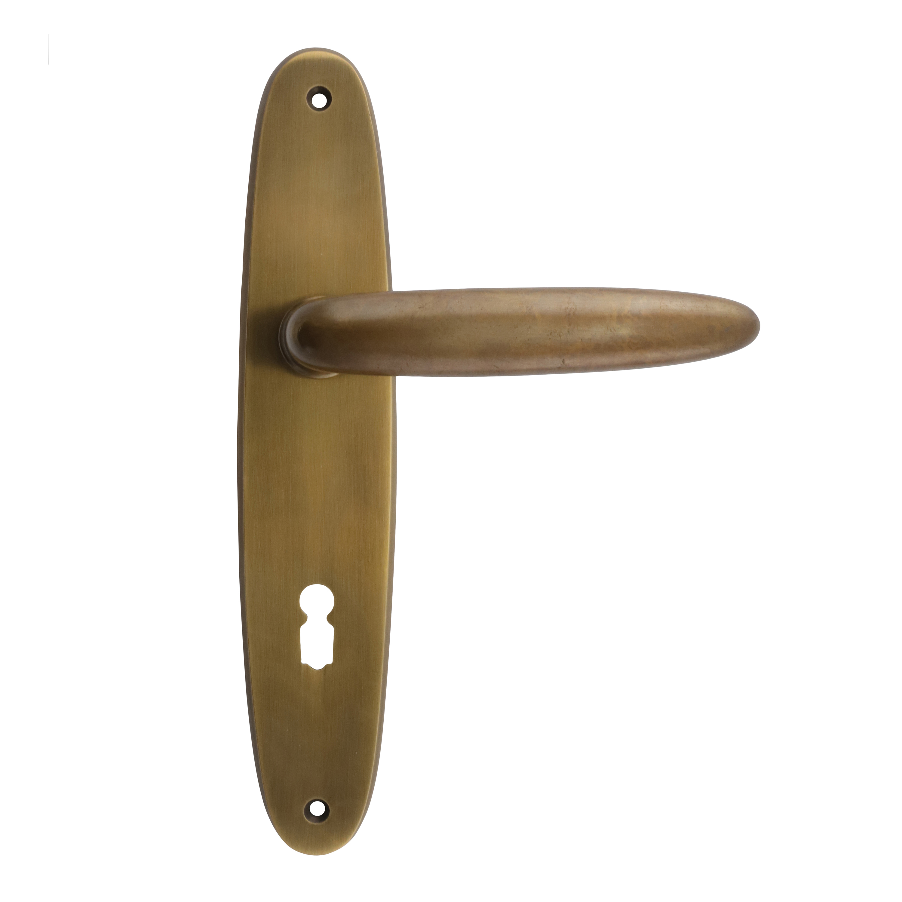 322.0098.45 Maniglia per porta con piastra lunga anni '20 in ottone patinato 322.0098.45 Maniglia per porta con piastra lunga anni '20 in ottone patinato