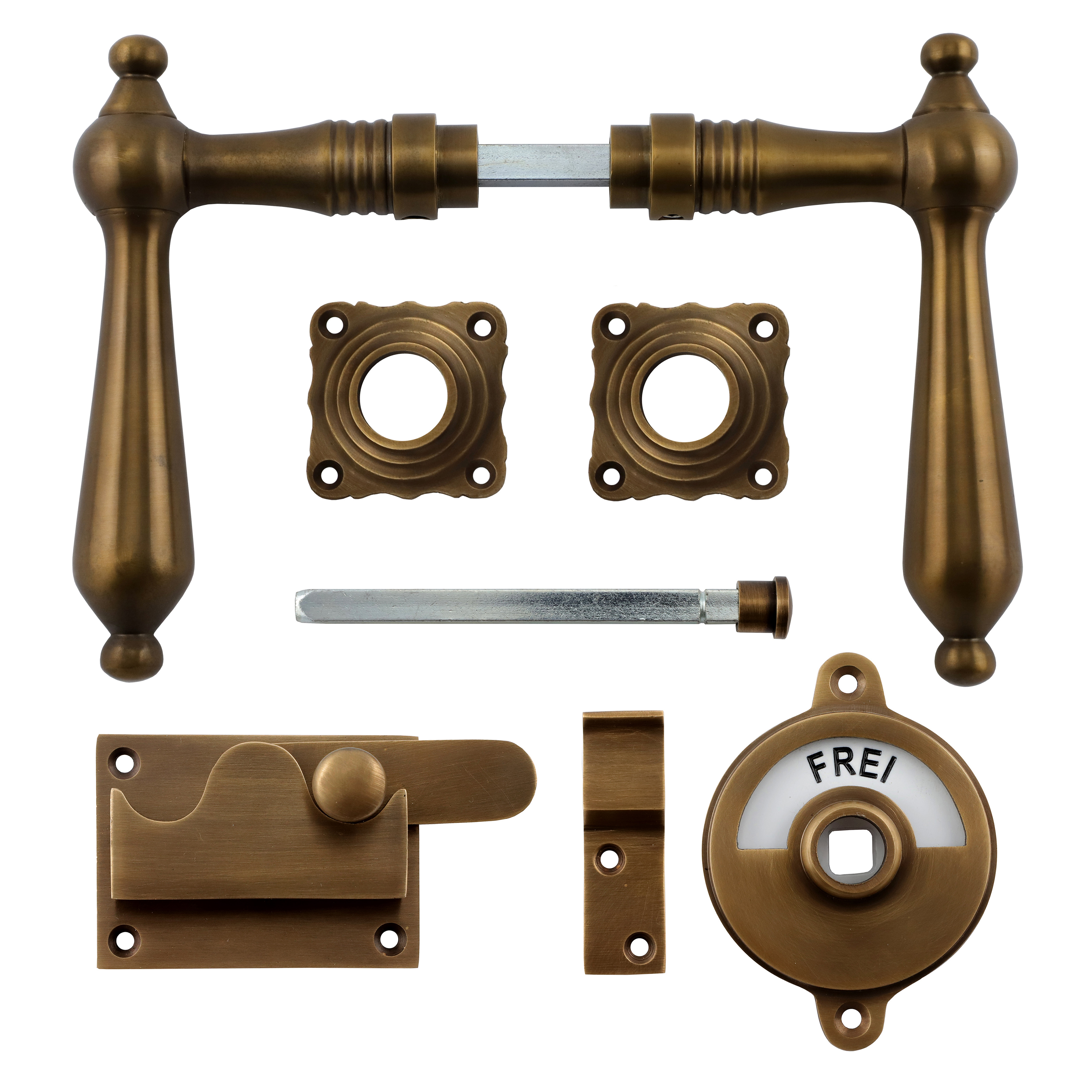 341.0070.45 Ferramenta per porta WC / Catenaccio diritto / Serratura con indicatore Ottone patinato