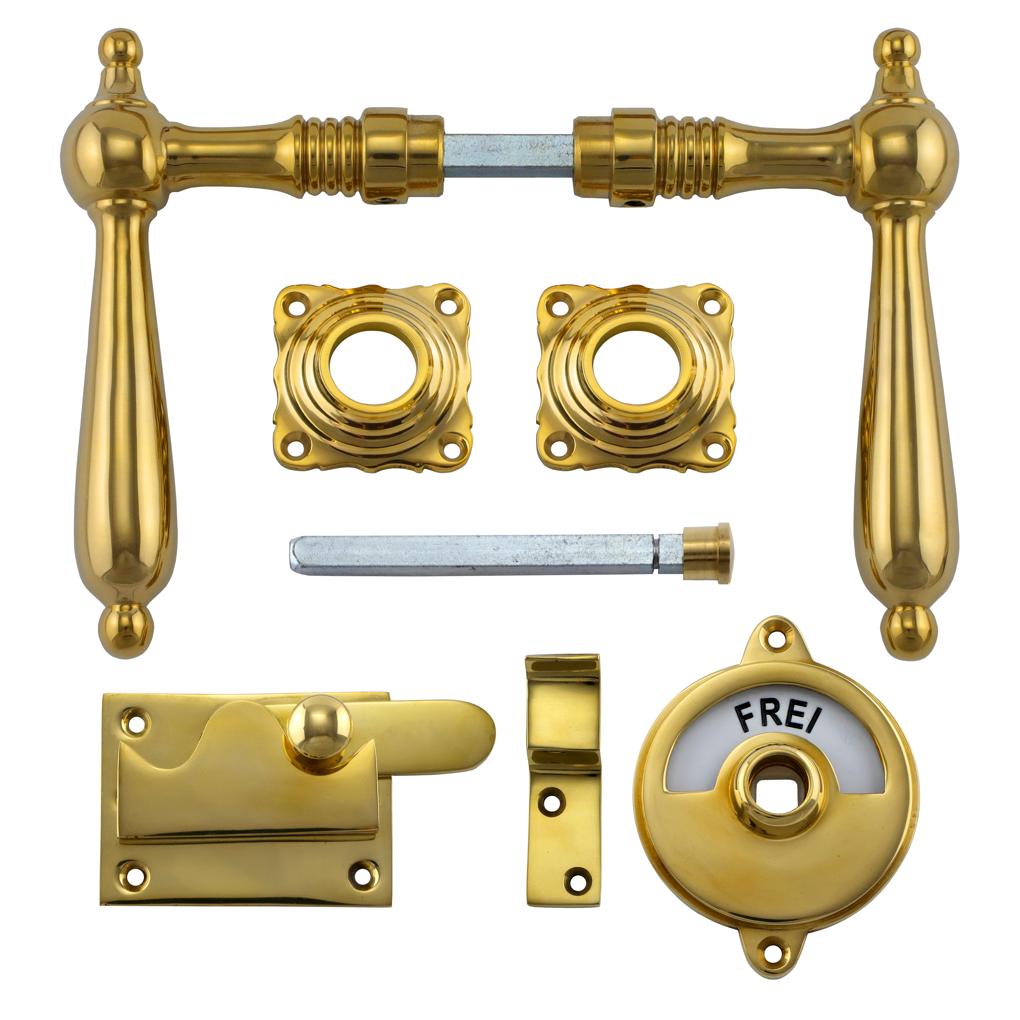 341.0059.35 Ferramenta per porta WC / Catenaccio diritto / Serratura con indicatore Ottone lucido