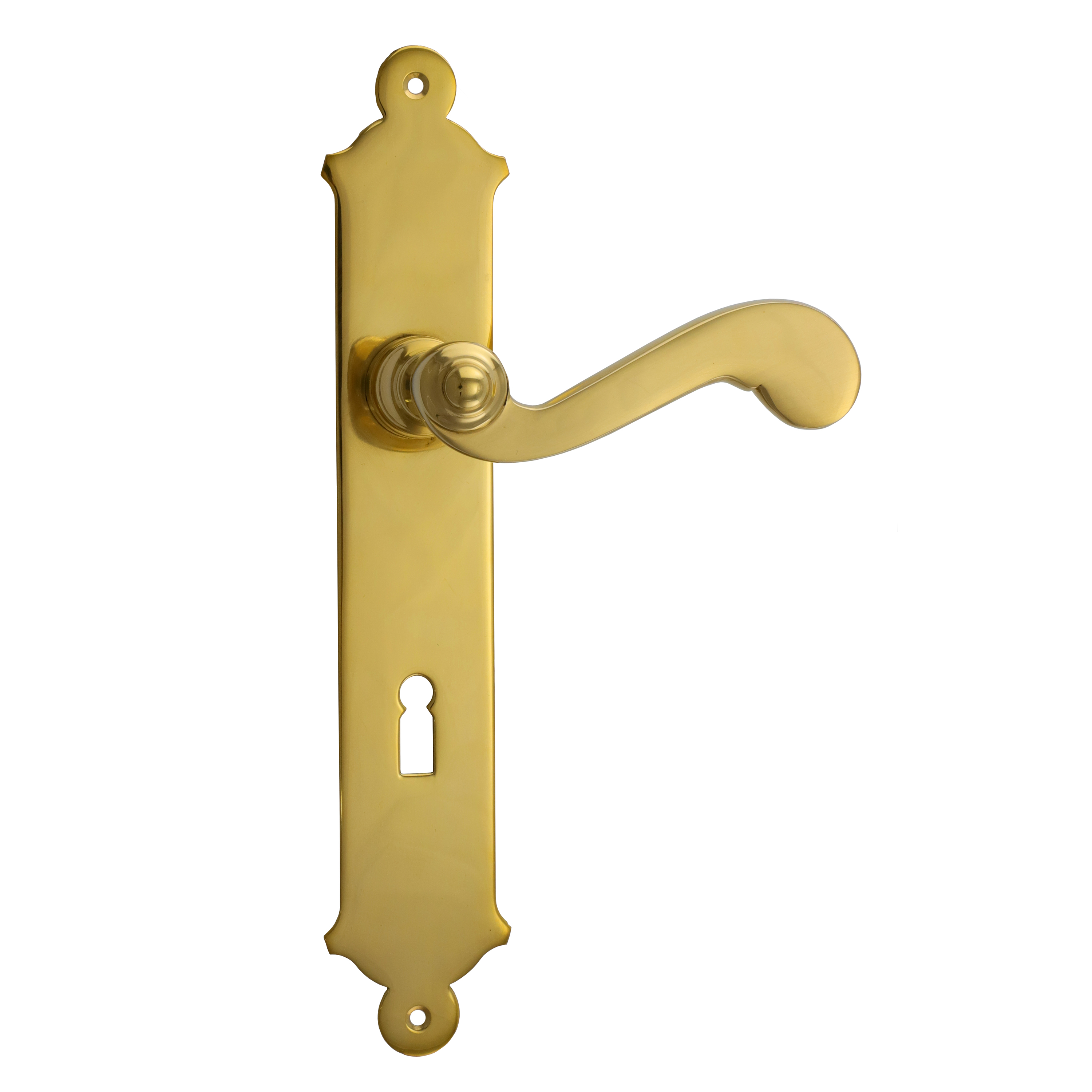 322.0100.35 Maniglia per porta con piastra lunga Biedermeier in ottone lucido