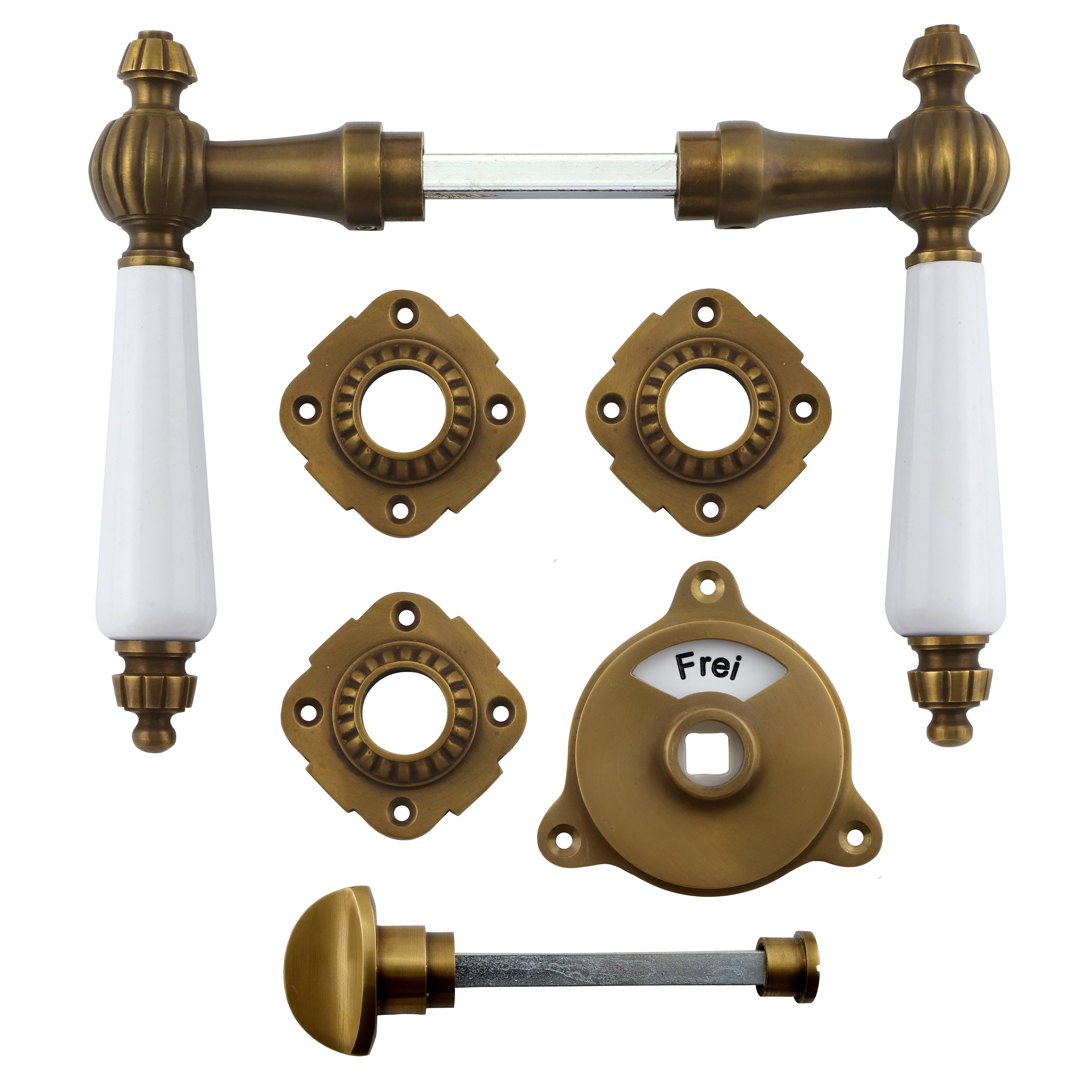 341.0281.45 Ferramenta per WC con pomello rotante / serratura con indicatore Ottone patinato