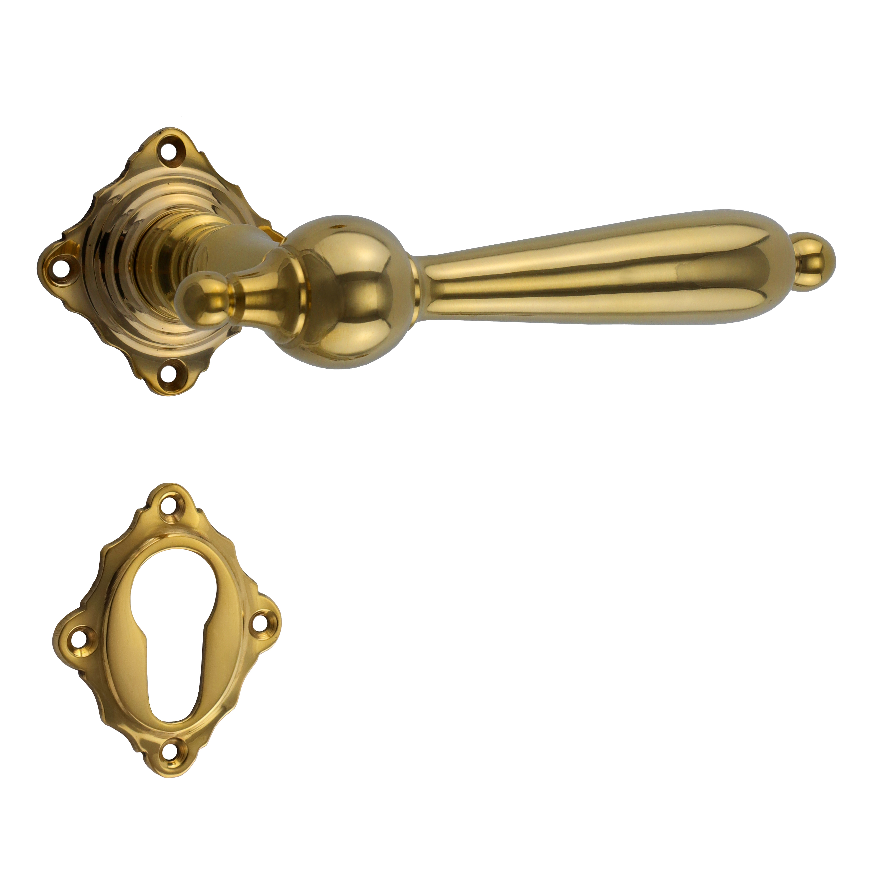 321.0055.35 Maniglie per porte con rosette PZ in ottone lucido Biedermeier