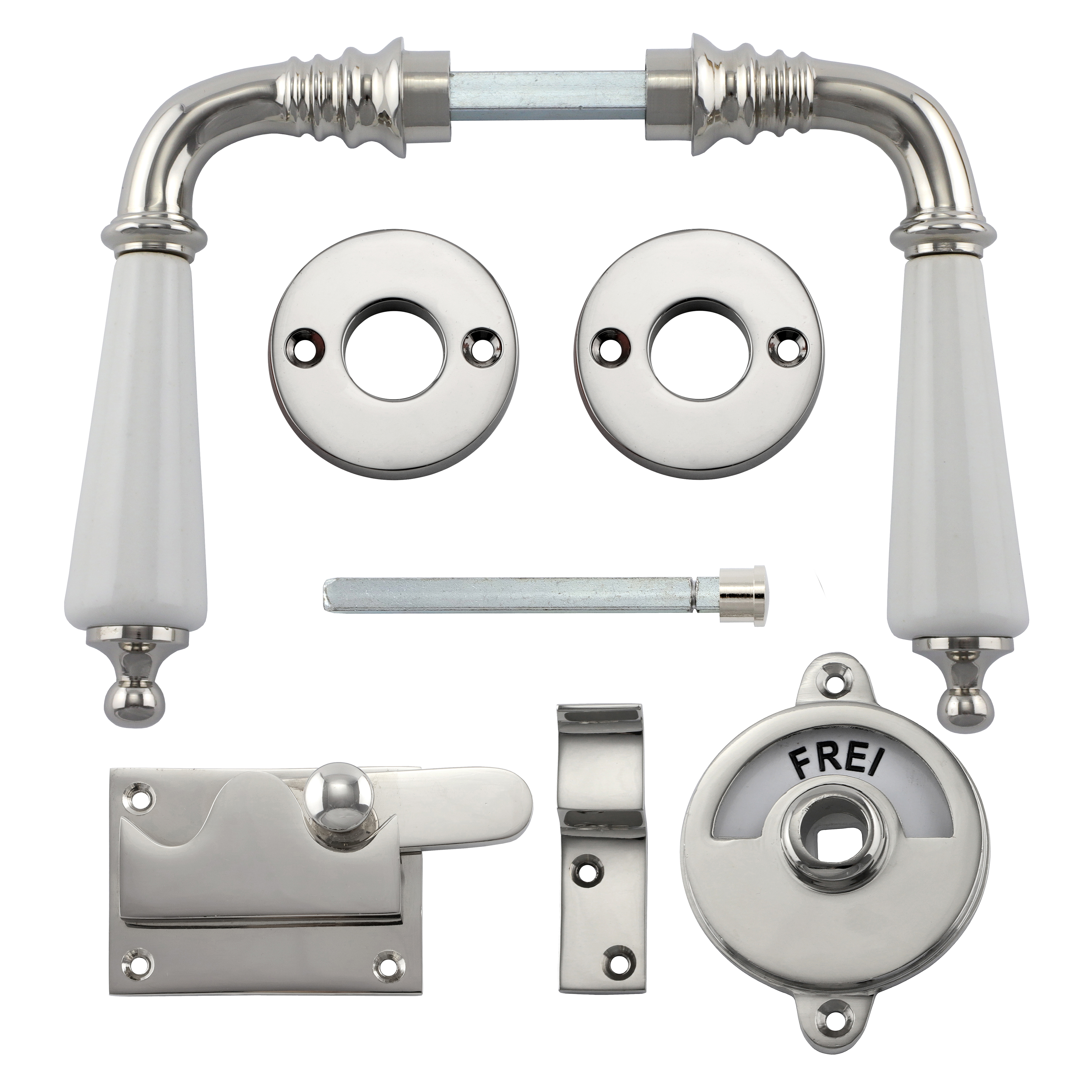 341.0143.10 Ferramenta per porta WC / catenaccio diritto / serratura con indicatore ottone nichelato lucido